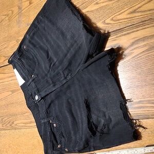 AMERICAN EAGLE NEW Jean Shorts Womens BLACK 10 / 30 W  Strigid HIGH RISE CUTOFF